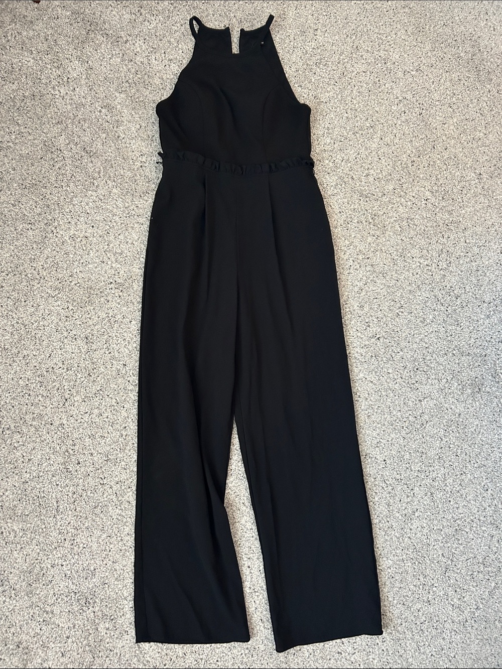 Speechless Black High-Neck Wide-Leg Jumpsuit with Ruffle Waist